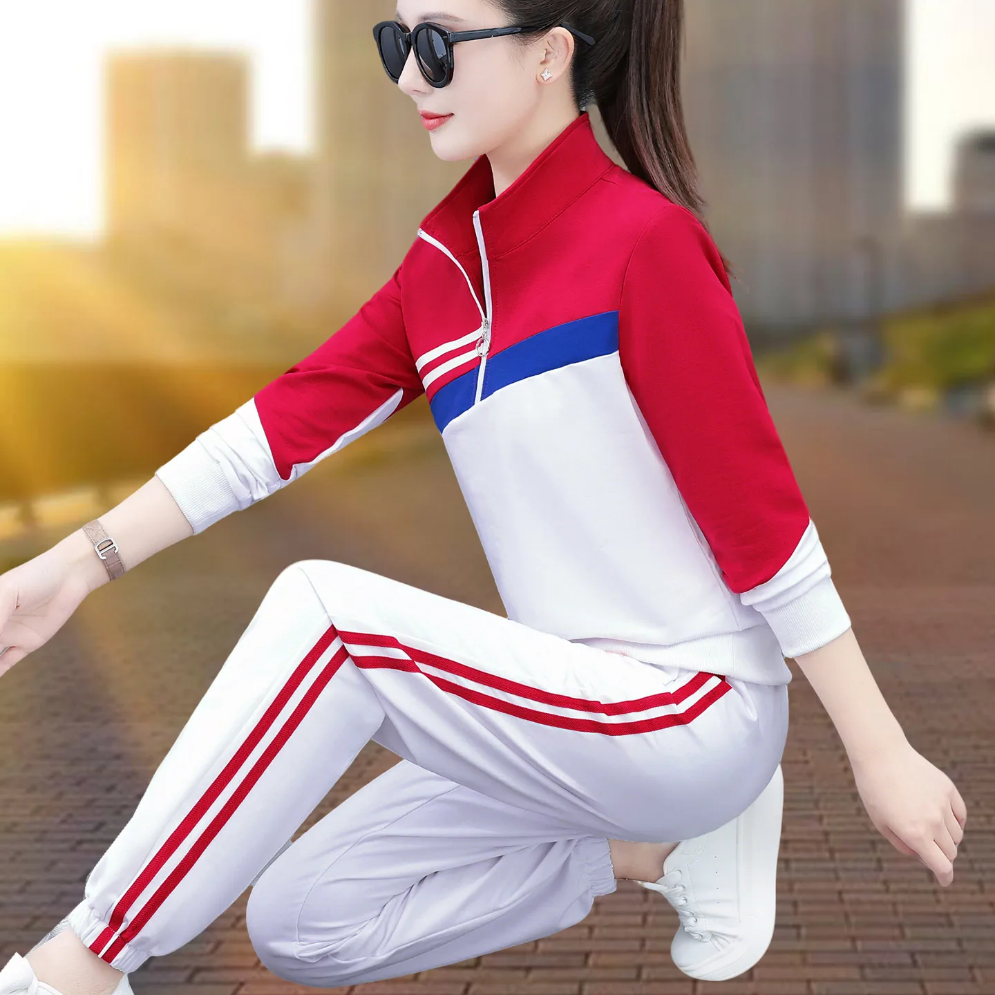 

Spring Autumn Fitn Dance Square Dancing up Performance Costume Women's Casual Sportswear Cotton Long Sve High Waist