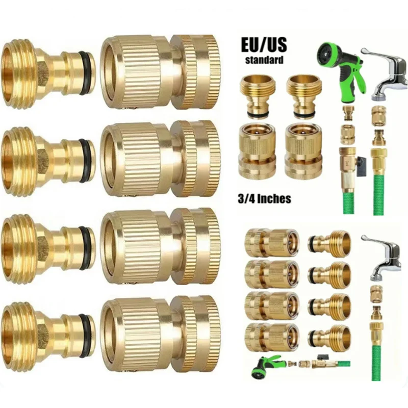 8Pcs/4Set Garden Hose Quick Connect 3/4 Inch Brass Female Thread Tap Connector Male Quick Special Joint For Car Wash Water Gun