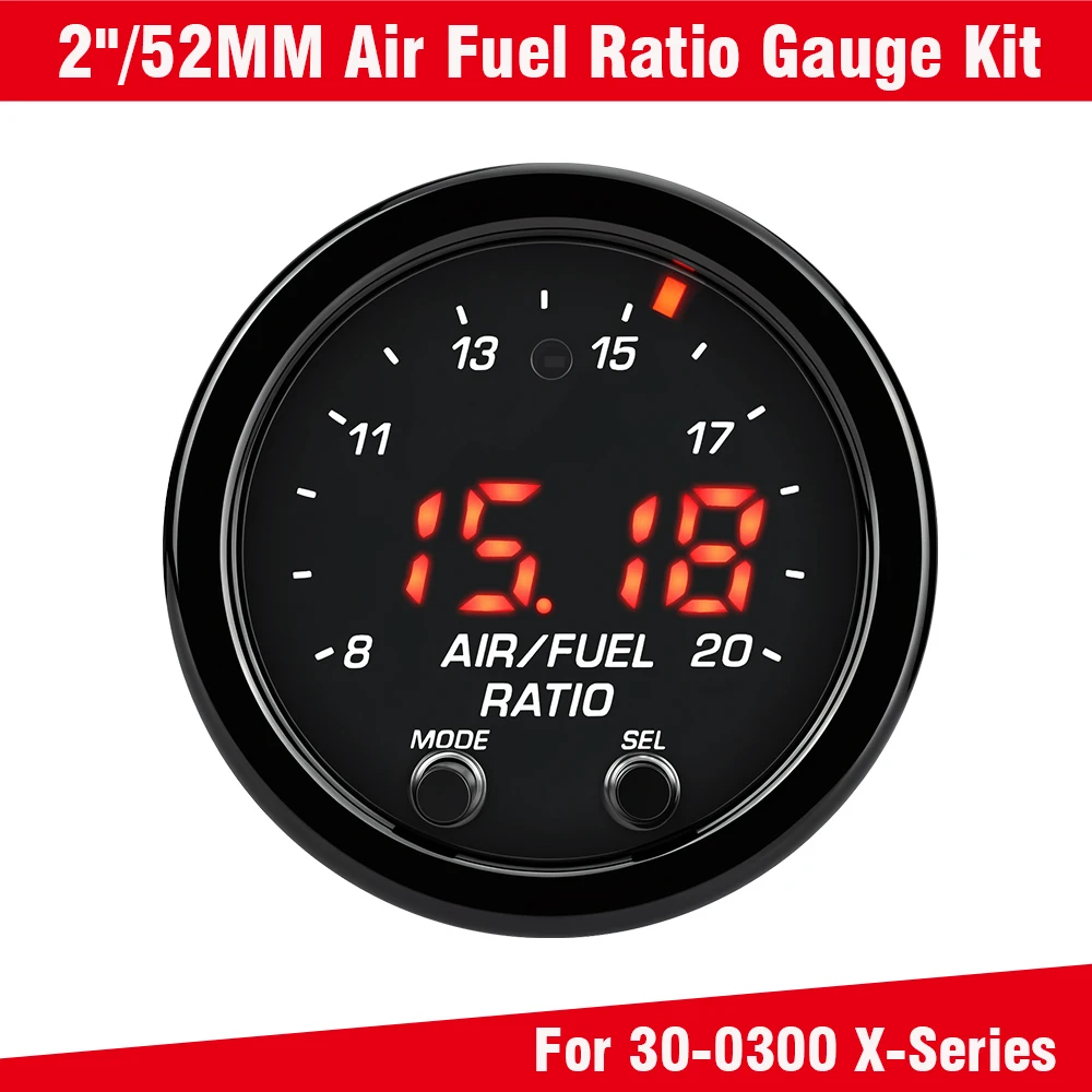 30-0300A-F-R Racing Car Modified Air/Fuel Ratio Gauge Kit 52mm Reversible Faceplate Wideband O2 % X-Series AFR Sensor Lsu4.9
