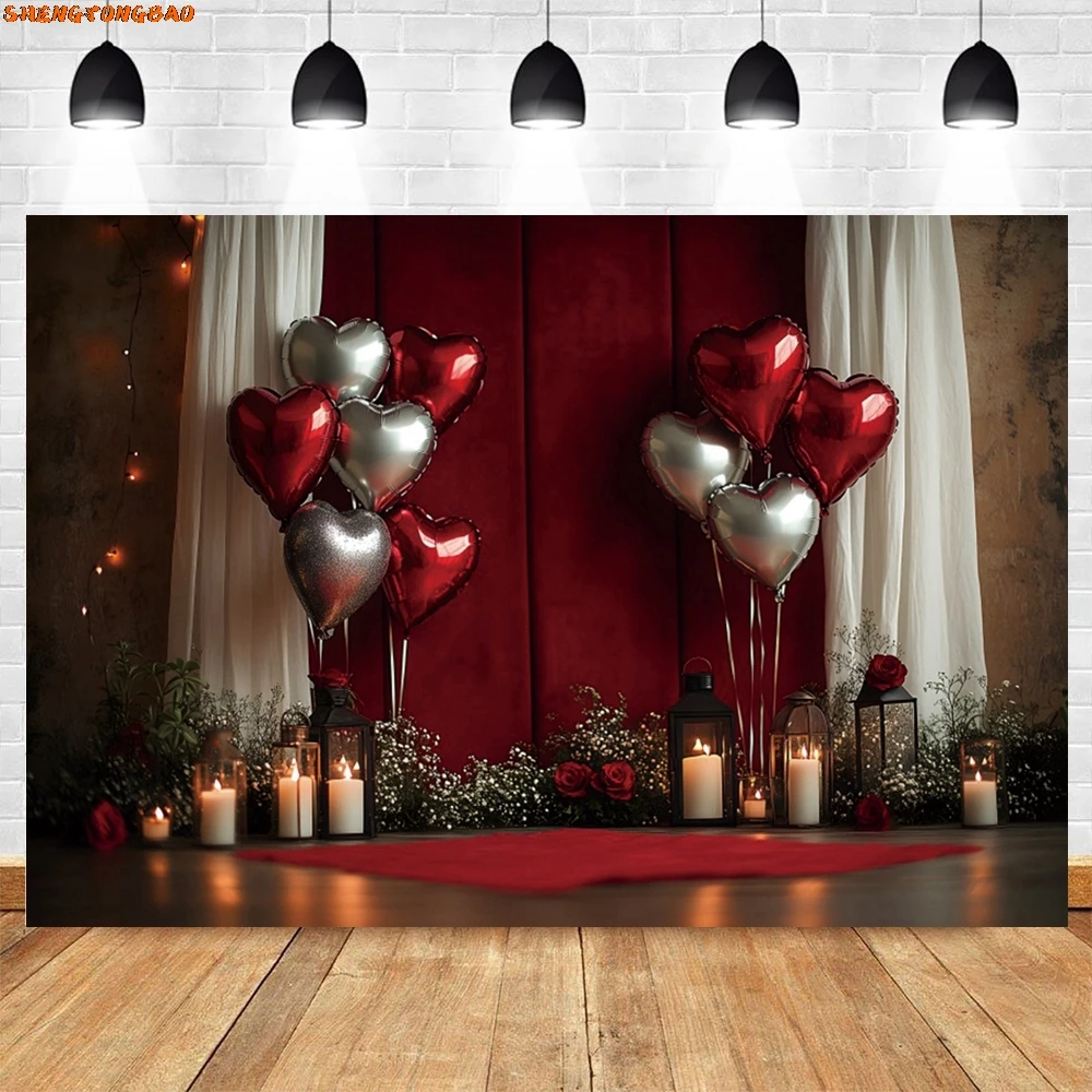 14 февраля фон для фотосъемки ко Дню святого Валентина с золотым блеском для дома, белая занавеска, красное сердце любви, портретный фон для пары