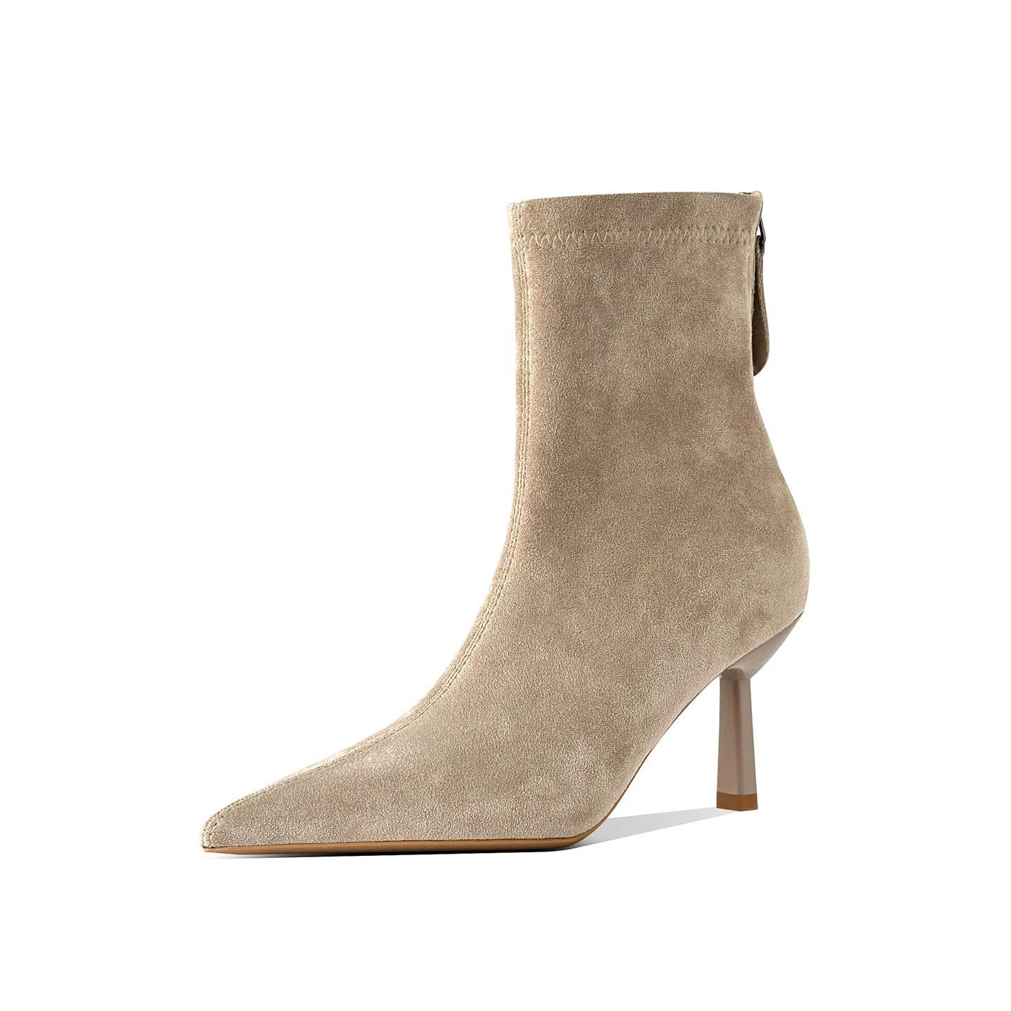 Fall Winter Nude High Heel Ankle Boots Women Pointed Toe Stretch Sock Booties Elegant Stiletto Zipper Slim Boots