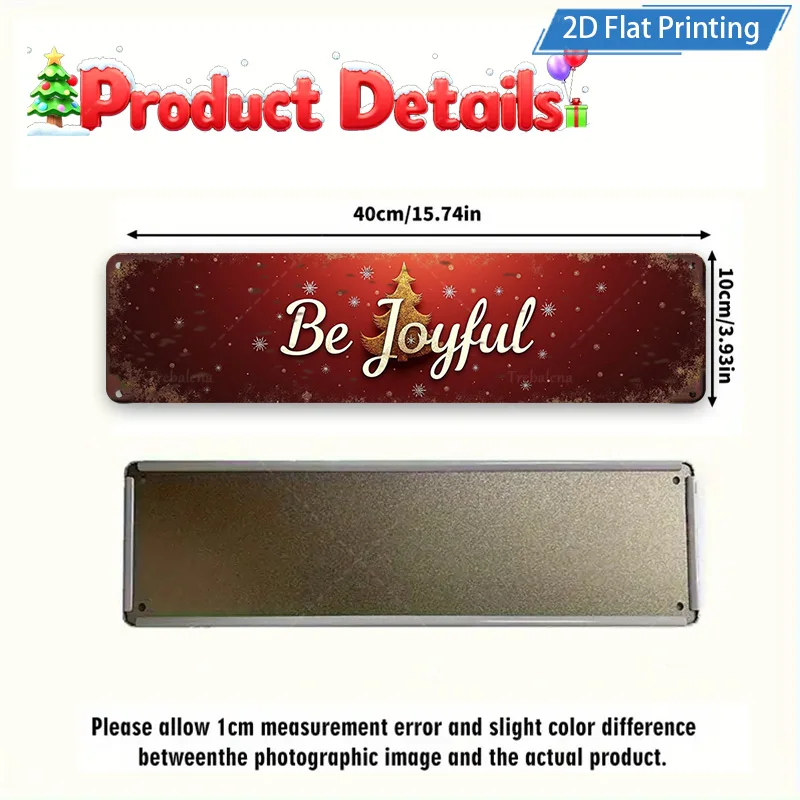 [2D FLAT] 1pc Metal Sign, 4×16inch Christmas Be Joyful Metal Sign Wall Art Decor