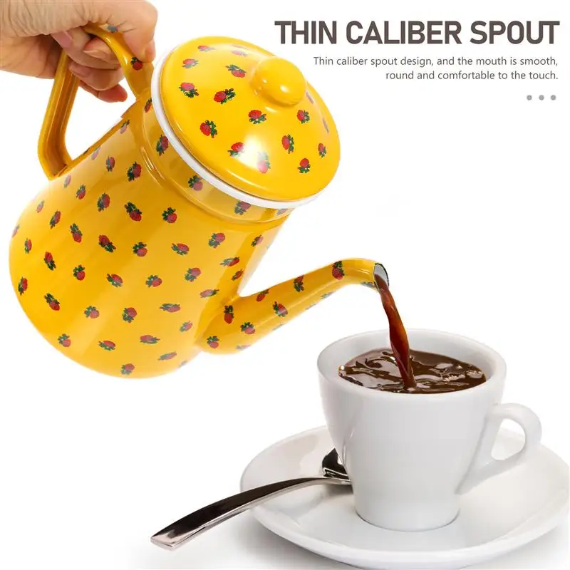 1.5L Kitchen Home Tea Drip Coffee Maker Campfire Kettle Campfire Coffee Pot Camping Teapot Enamel Coffee Pot for Coffee Tea
