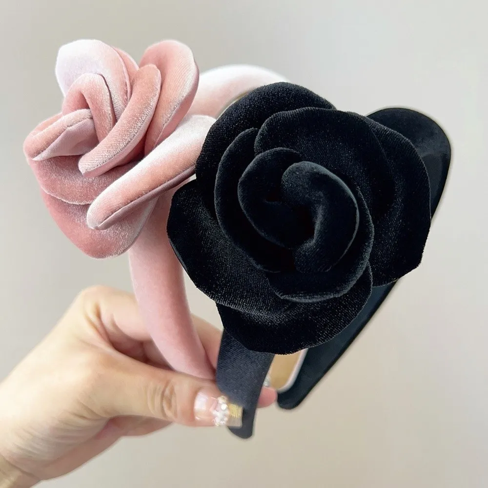 

Модная негабаритная розовая бархатная повязка на голову с розой, однотонный женский головной убор, бархатная розовая корона, повседневная одежда, обруч для волос для женщин