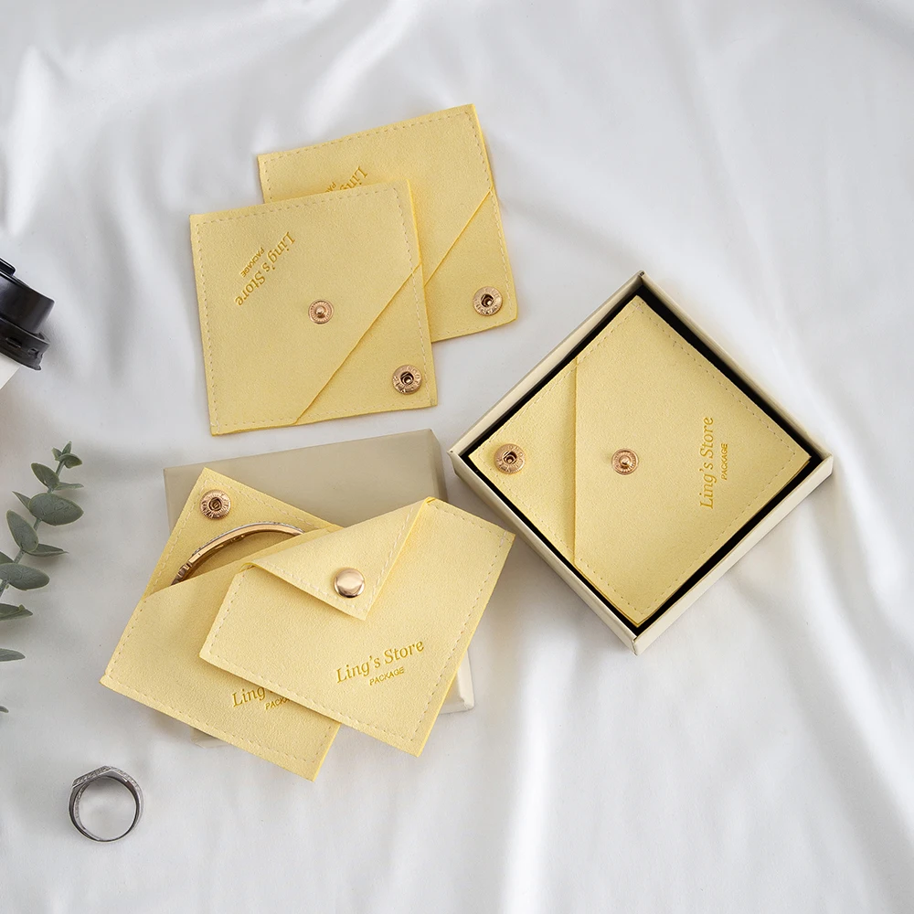 

100Pcs Yellow Personalized Triangle Jewelry Snap Bag Earrings Ring Bracelet Keychain Crystal Necklace Lipstick Eyelash Packaging