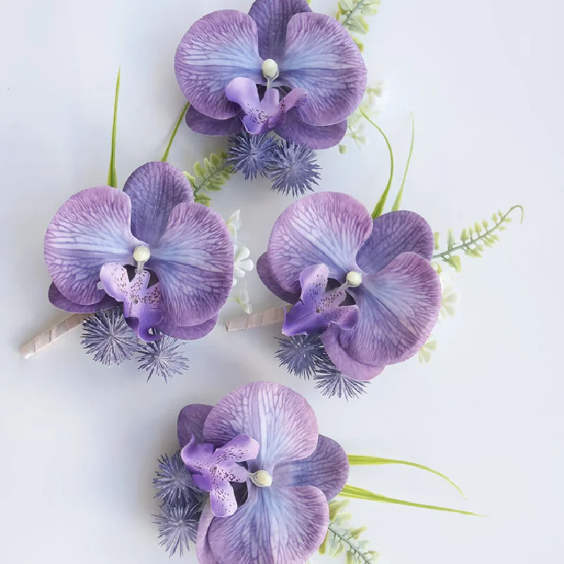 Boutonniere And Wrist Corsage Amazon Cross Border Wedding Flower Bouquet Purple Phalaenopsis Bride Groom Bridesmaid Man