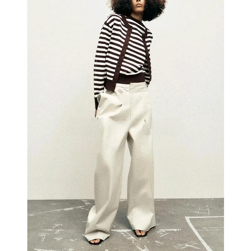 Spring New Women's Knitted Long Sve round Ne Striped ort Coat Casual College Sle Versatile Lazy Match Polyester Fiber