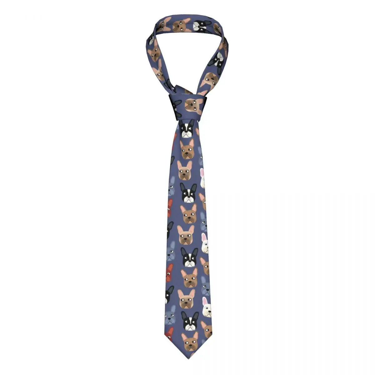 

French Bulldog Blue Neckties Men Women Polyester 8 cm Neck Tie for Men Skinny Wide Suits Accessories Cravat Office