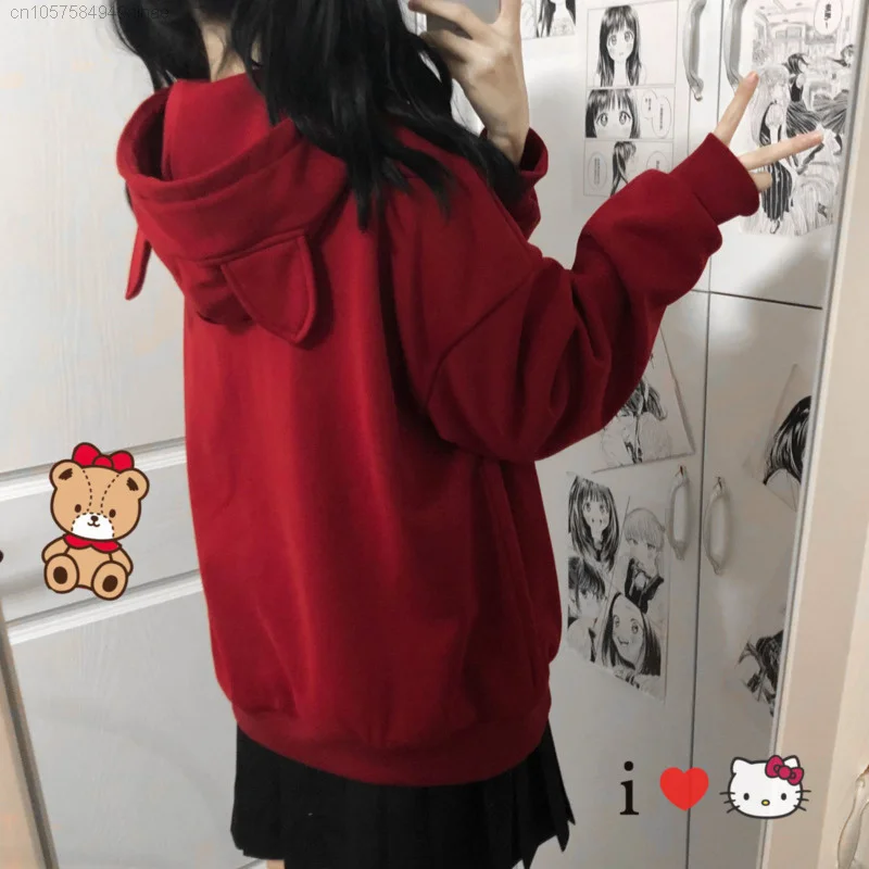 Sanrio Frühling trend ige Kleidung Hallo Kitty rot dünner Mantel Frauen Hoodies Langarm Strickjacke y2k Tops College Zip-up Sweatshirts