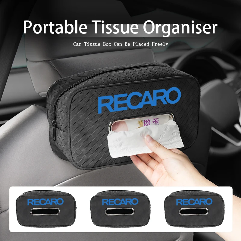 Caja de pañuelos para coche, bolsa de almacenamiento de pañuelos de cuero, estuche para pañuelos Kleenex para Recaro