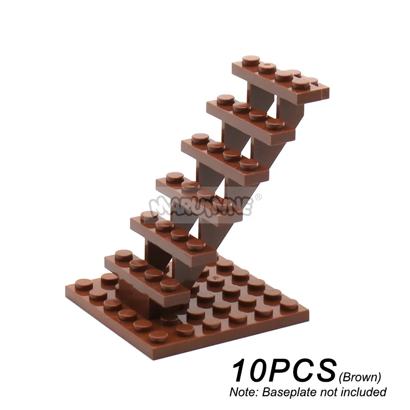 Marumine 10 Stück Treppenhaus-MOC-Steine, 7 x 4 x 6 Haustreppen, gerade offen, 30134 Stufen, Leiter, modular, My City-Baustein-Partikel