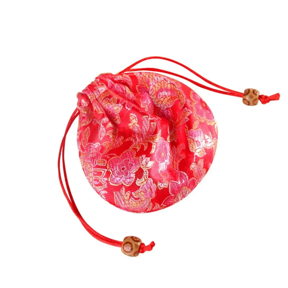 Floral Embroidery Flower Drawstring Bag Jewelry Packing Bag Beaded Canvas Flower Handbag Large Capacity Ethnic Style