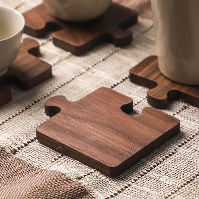 

1/4pcs Puzzle Cup Mat Anti-Slip Heat-Resistant Wooden Tea Coffee Coaster Table Placemats Decorations Tools Gift Mat Desk pad