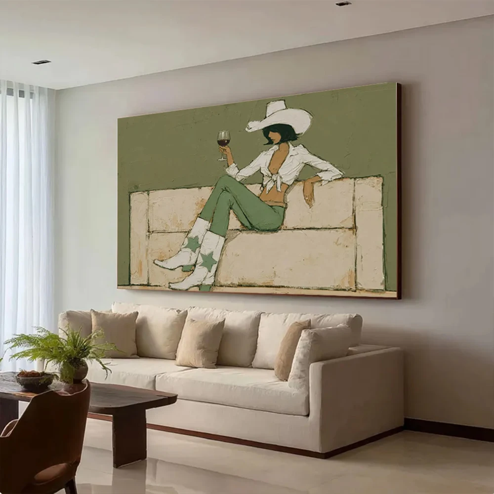 Bohemian Girl Abstract Oil Painting - Hand-Painted Canvas Mural Wall Art Decor Home Living Room Ins Inspired Decorative Picture