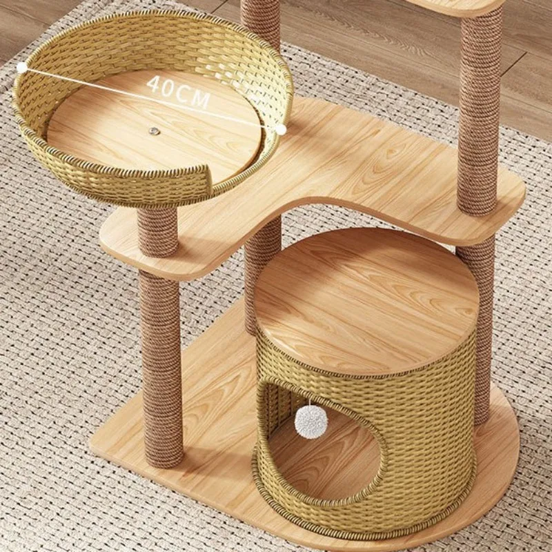 Natural Rattan Cat Climbing Frame Simple Rattan Jumping Platform Cat Nest Scratching Column Scratching Board Wooden Pet