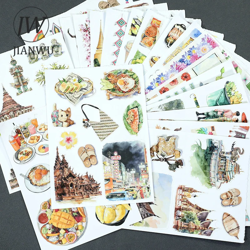 JIANWU 20 Sheets/book Vintage Fruit Flower Travel City Landscape Material Collage Sticker Book Creative DIY Journal Stationery