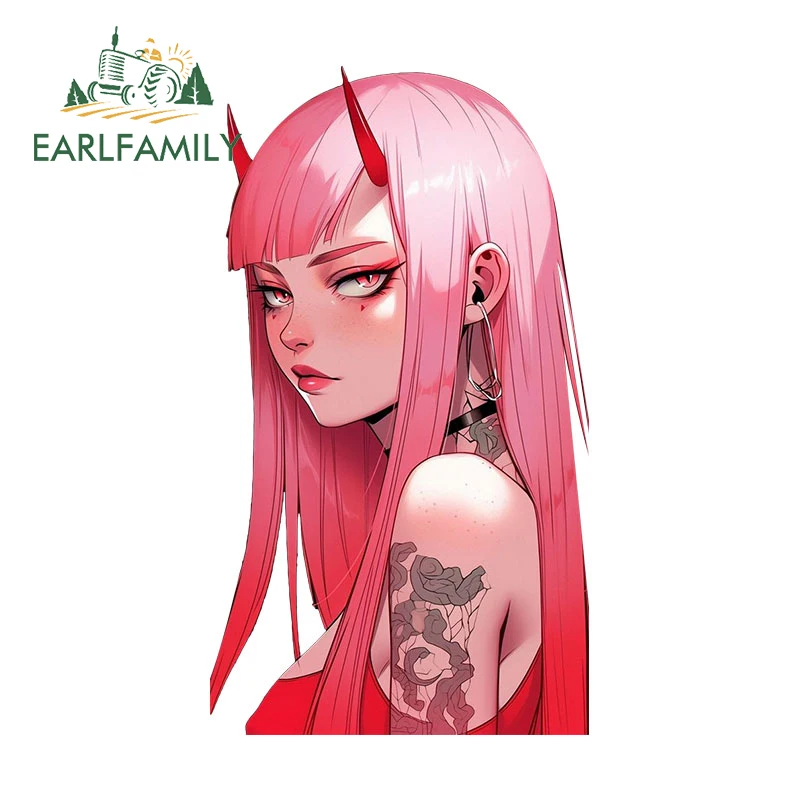 EARLFAMILY 13cm X 7.4cm for Zero Two Tattoo Gothic Car Stickers Simple Fashionable Decals Car Label Anime Scratch-Proof Decor