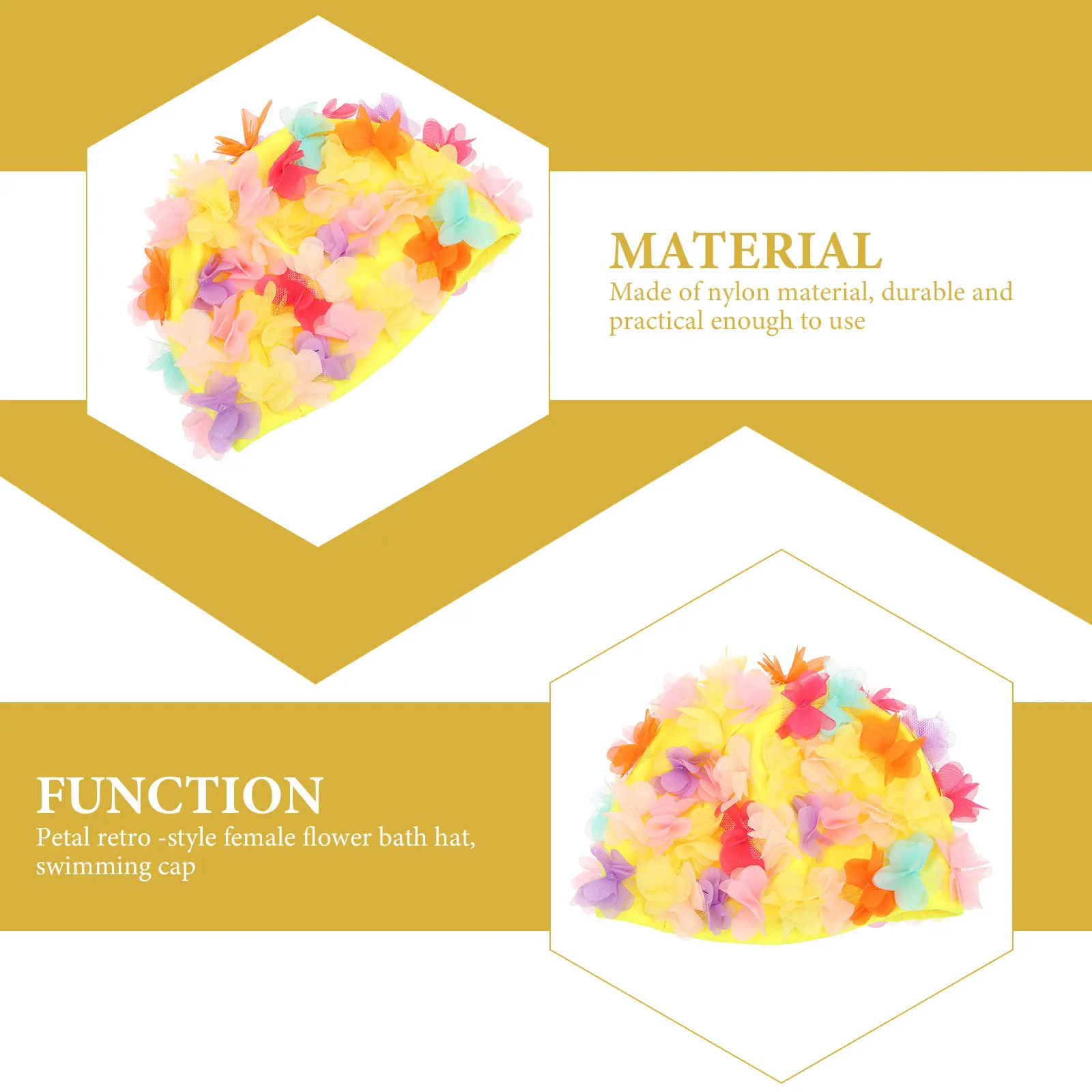 

Swimming For Women Flower Petal Design Retro Bath Lightweight Elastic Pool Hat Comfort Fit Durable Swim Cap Sports