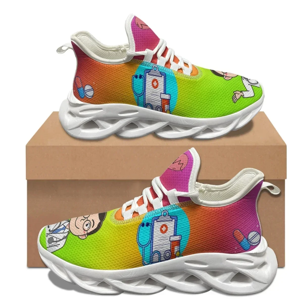 

Gradient Dentist Tooth Medical Design Flats Shoes Lace Up Lightweight Non-slip Running Shoes Comfortable Outdoor Boys Sneakers