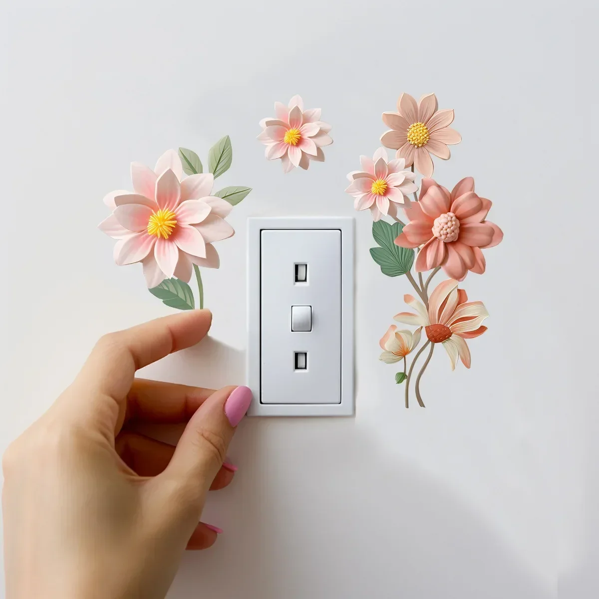 Removable PVC Switch Stickers Waterproof sticker for bedroom bathroom Living room Beautiful flowers Home Decoration Stickers