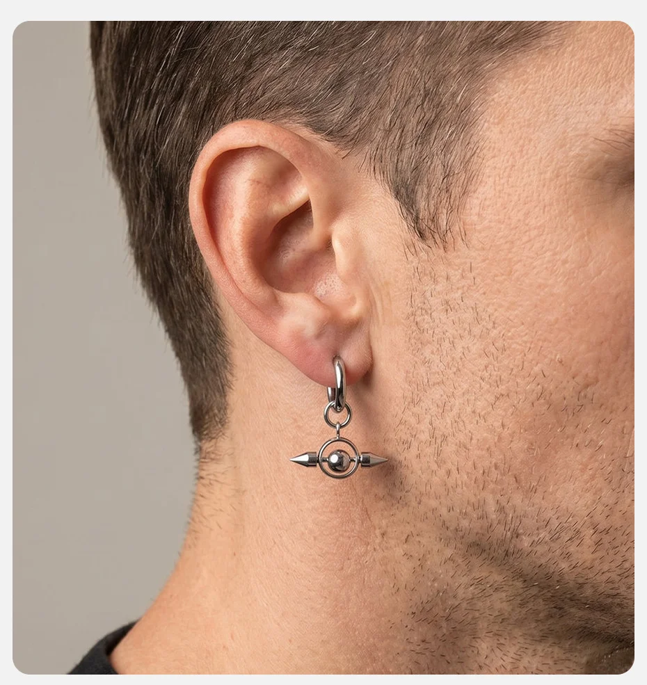 Vnox Punk Spike Rotierende Kugel Hängeohrringe, Edelstahl Gothic Hip Hop Unisex Tropfenohrringe Geschenk für Männer Frauen – Detail 2