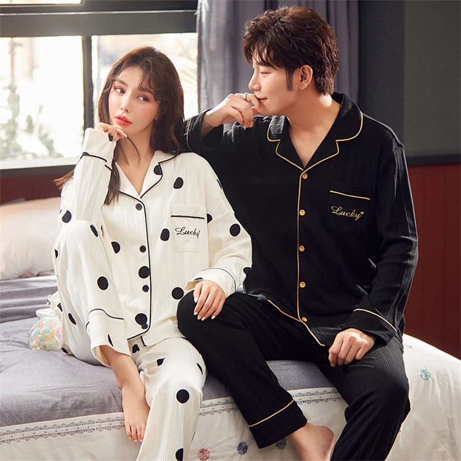 2024 Autumn Winter Couple Pajamas Set Men Long Sleeve Tops and Pants Home Clothes Women Casual Sleepwear 2 Piece Loungewear