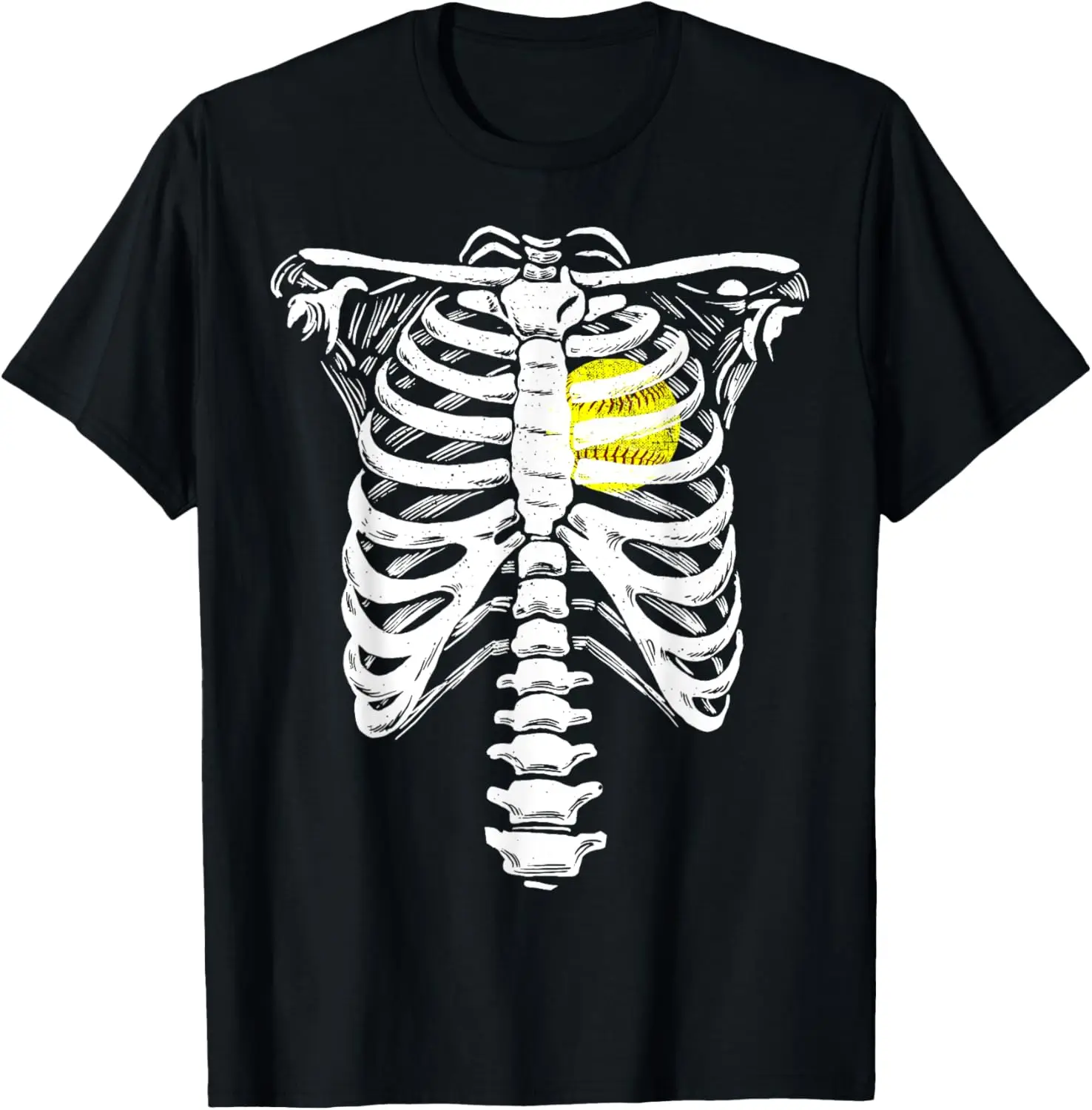 Softball Heart Skeleton Rib Cage Halloween Love Softball T-Shirt