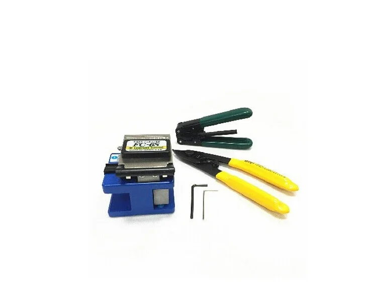 10 in 1 FTTH Fiber Optic Tool Kit with FC-6S Fiber Cleaver and Optical Power Meter 1-5MW Visual Fault Locator Wire Stripper