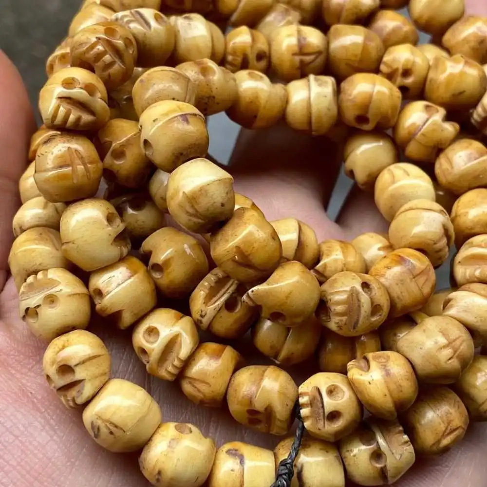 Tibetan Bone Skull Buddhist 108 Prayer Beads Mala Necklace 9mm zazen Healing Seven Chakras Meditation Handmade Fragrant Men