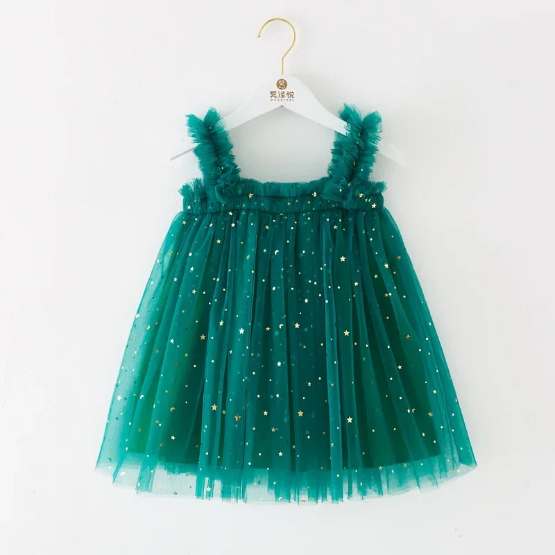 Meninas Tule Princesa Sling Dress, Toddler Stars Sequin Puffy Dress, Crianças Xmas Day, Vestidos de festa festivos, Fofos, 2024