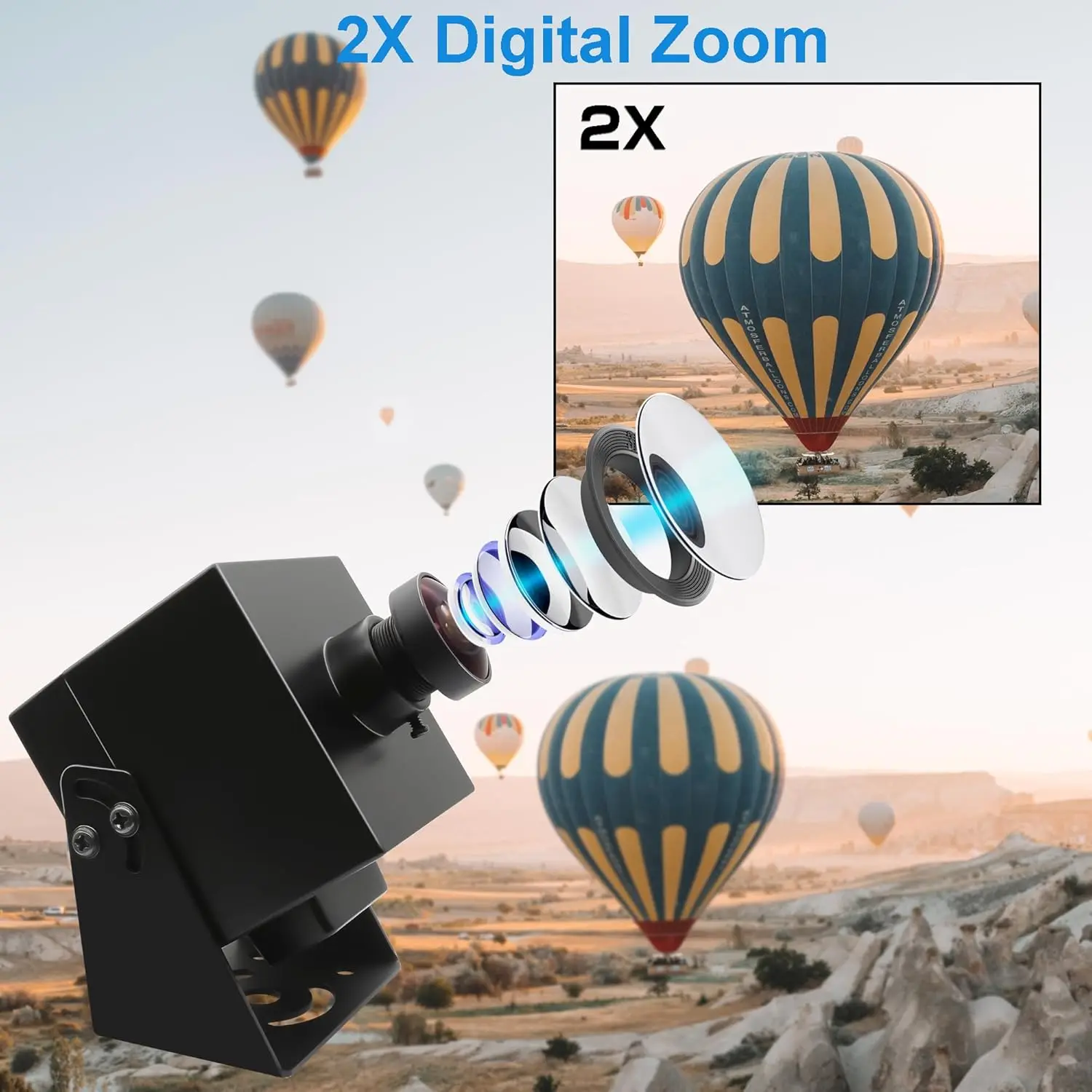 ELP 4K 30FPS HDMI USB Camera Wide Angle H.265 Webcam 2X Digital Zoom Mini Web Camera With 120 Degree No Distortion Lens For PC