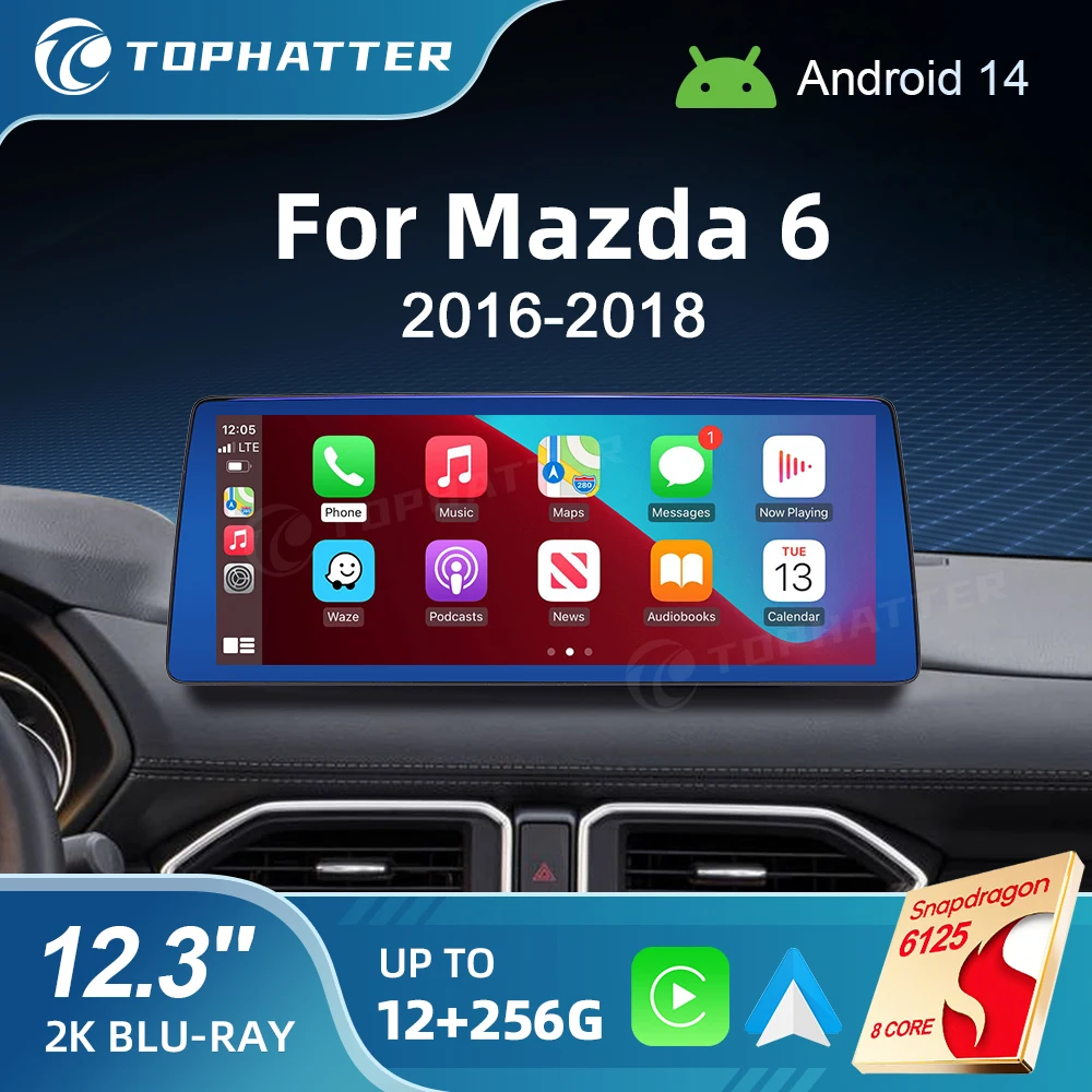 

12.3inch Carplay For Mazda 6 2016-2018 Car Radio Stereo GPS Navi Android 2K HD Screen Qualcomm Multimedia Player