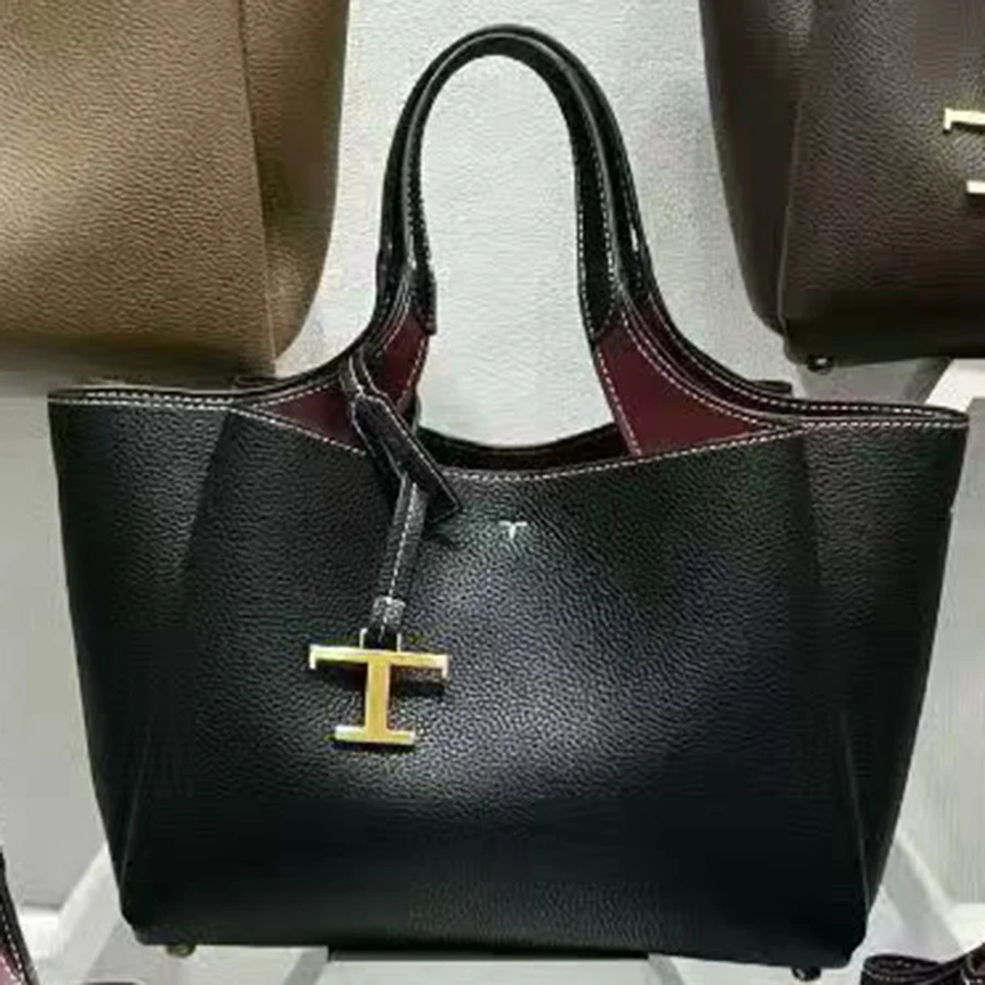 Stylish and simple T-shaped pendant versatile handbag women's large-capacity bucket bag image 3