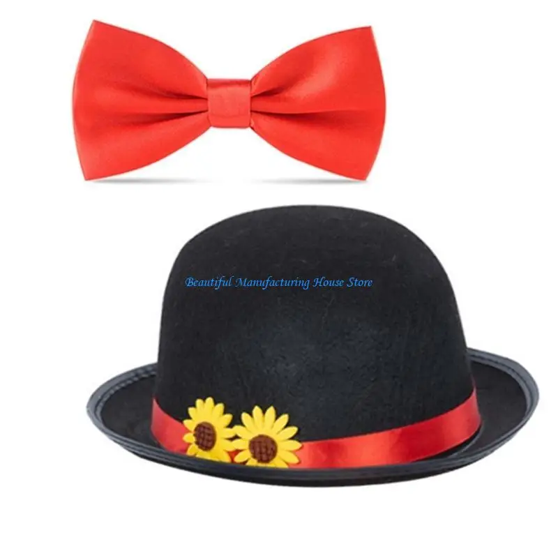 E56A Halloween Cosplay magowie kostium zestaw z kapeluszem okulary przeciwsłoneczne Bowtie dla dorosłych kobiet mężczyzn na