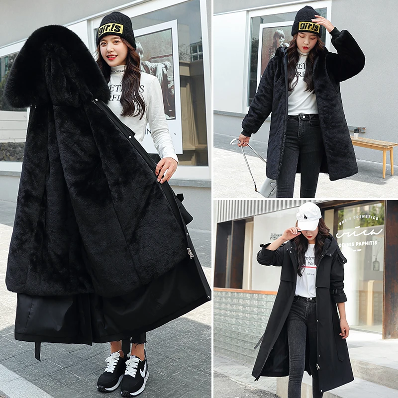 

Parkas Oversize Verde Womens Winter Cold-Weather Military Retro Flannel Mid-Long Lady Full Decorative High-Quality Thick Lining