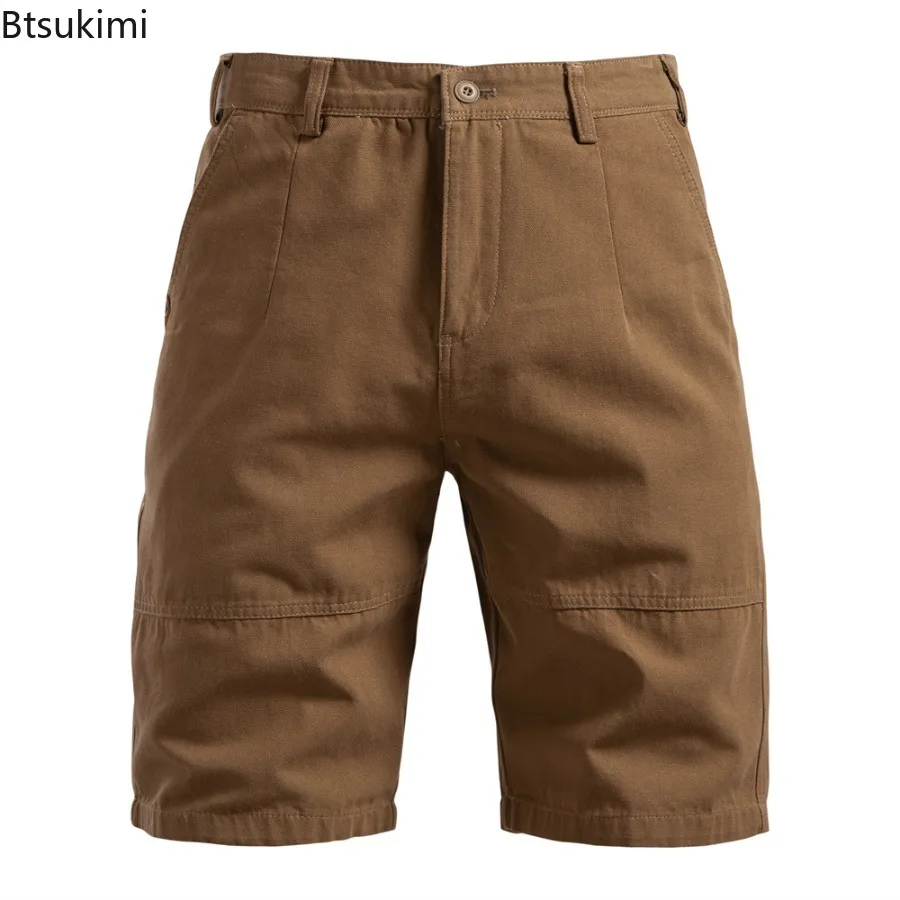 2025 New Summer 100% Cotton Shorts Men Solid Color Elastic Waist Short Pants High Quality Casual Business Social Men's Shorts