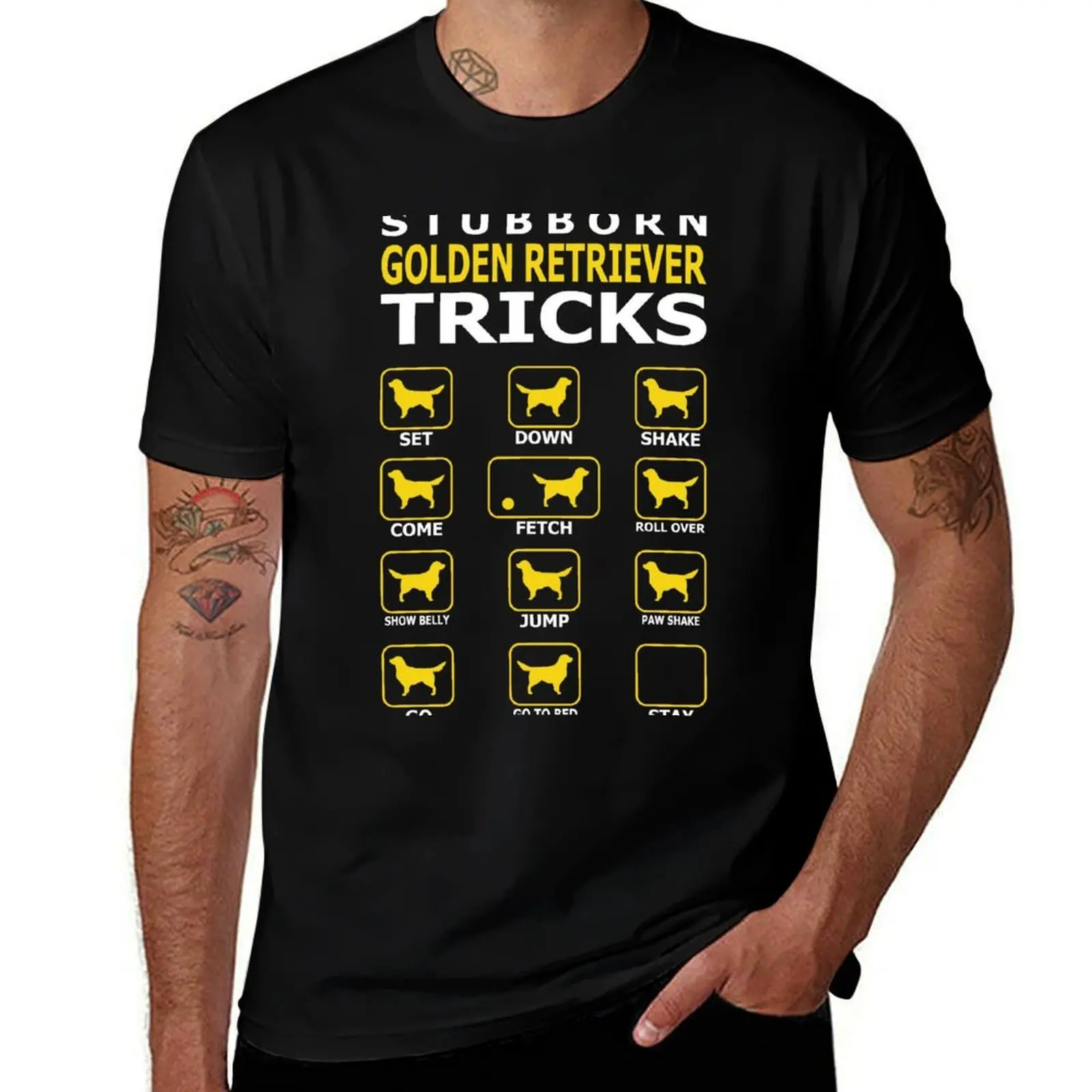 T-shirt drôle avec motif de chien Golden Retriever têtu, vêtement décontracté basique à manches courtes