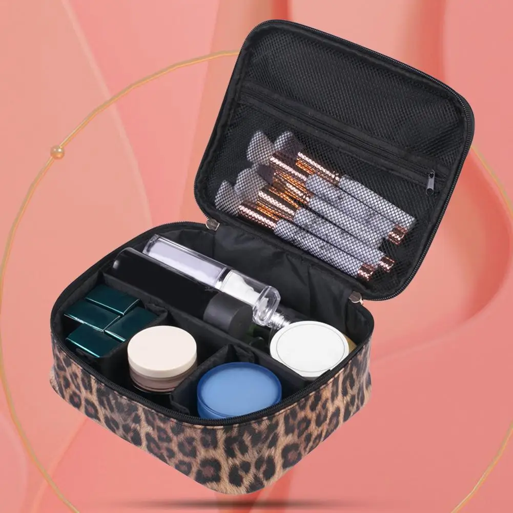 Makeup Bag Leopard Compartment Travel Cosmetic Case Faux Leather Multi-function Toiletry Oraganizer Zipper Brushes Storage Bag