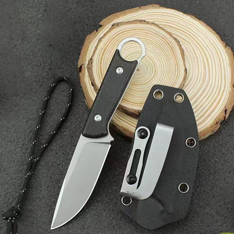 

D2 Steel Fixed Blade Survival Knife With K Sheath Linen Handle Small Camping Knife Portable Outdoor EDC Tools