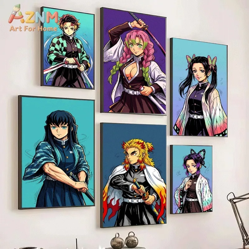 Demon Slayer Hashira Team Tanjiro Mitsuri Shinobu Muichiro Rengoku Anime Canvas Wall Art Unframed Single Canvas Print Wall
