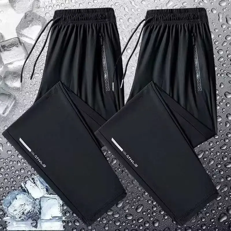 Loose Ice Silk Women's Summer Pants Quick Dry Large Size Elastic Sports Casual Trousers Cuffed Thin Long Pants High Waist Str...