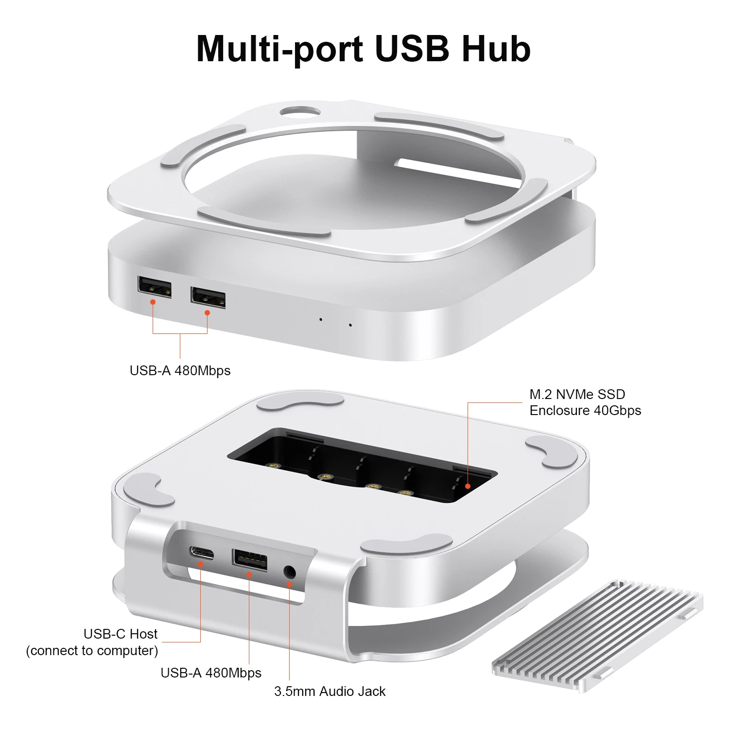 Qwiizlab USB4 Hub for Mac Mini M4, 40Gbps, 3x USB-A, NVMe SSD