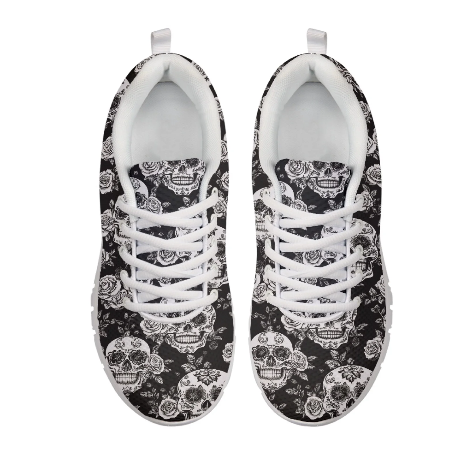 Coloranimal Lace Up Lightweight Running Sneakers for Women Women Running Walking Shoes for Jogging Skull Rose