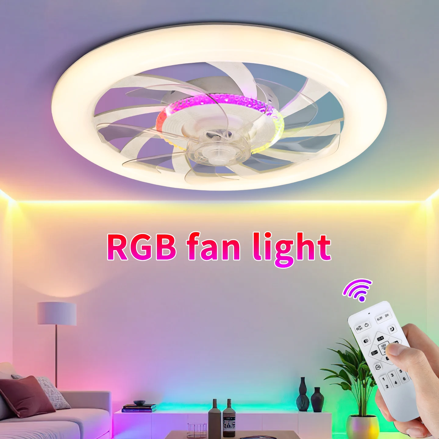 

Потолочные светильники RGB с вентилятором, управление через пульт ДУ и мобильное приложение, для гостиной и спальни, освещение для зоны отдыха