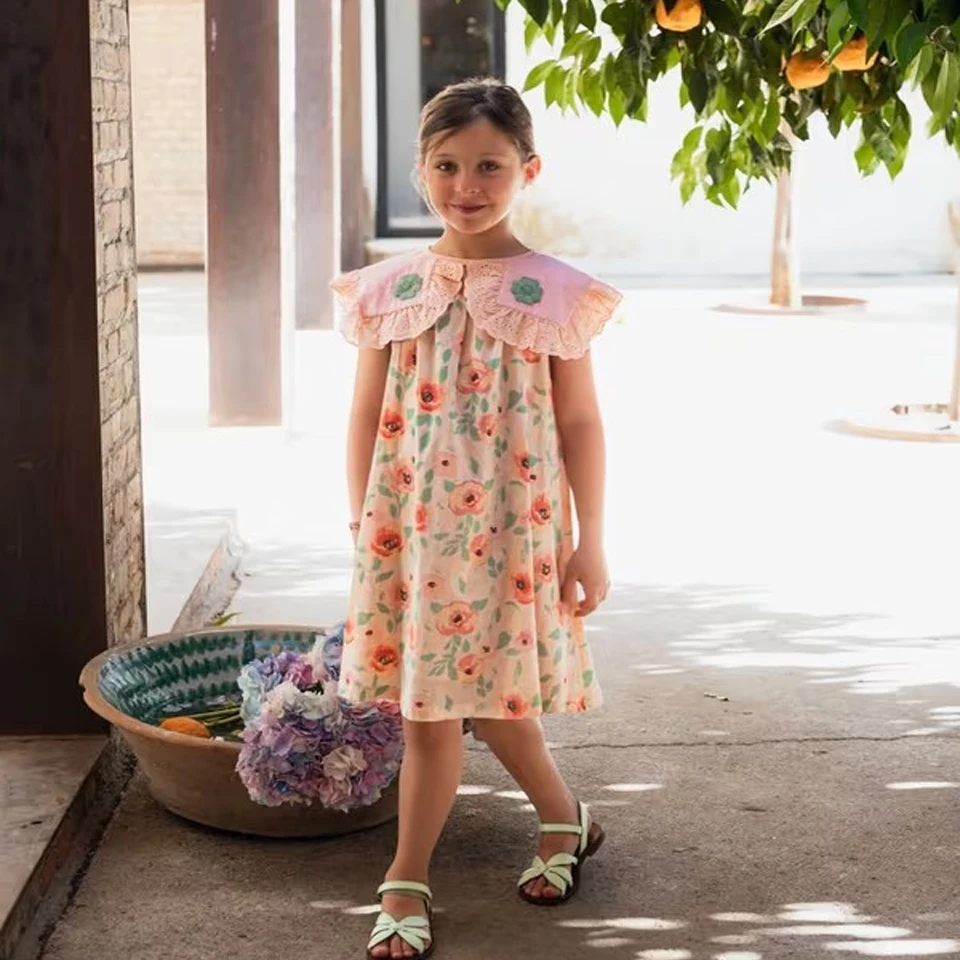 French 2026 BA Children's Dress Summer Embroidered Floral Dress Pastoral Style Heavy-duty Water-soluble Edge Princess 1-10Yrs