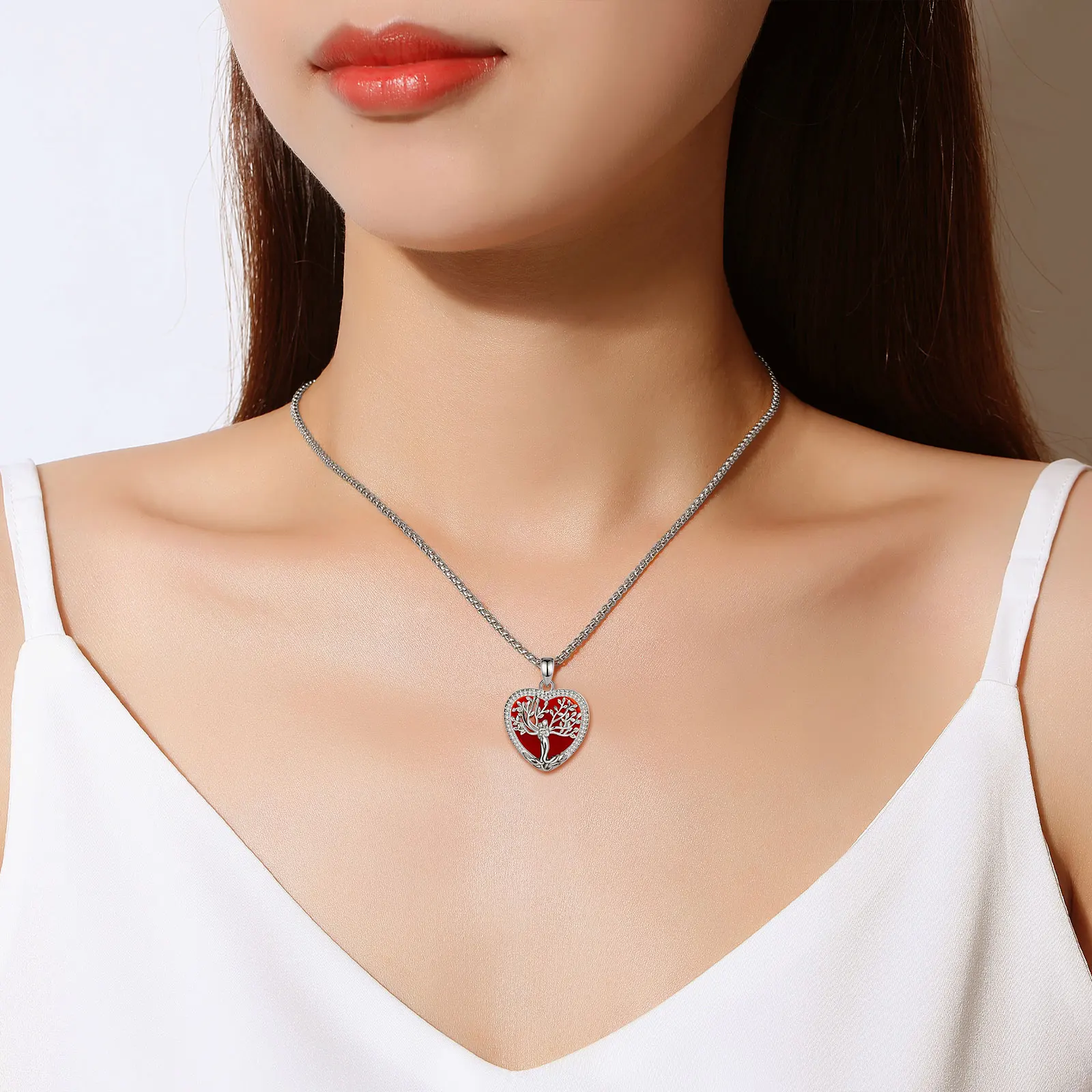 Eudora Carnelian Tree of Life Goddess Necklace Healing Stone Crystal Heart Pendant Spiritual Jewelry Mother’s Day Gift for Women 5
