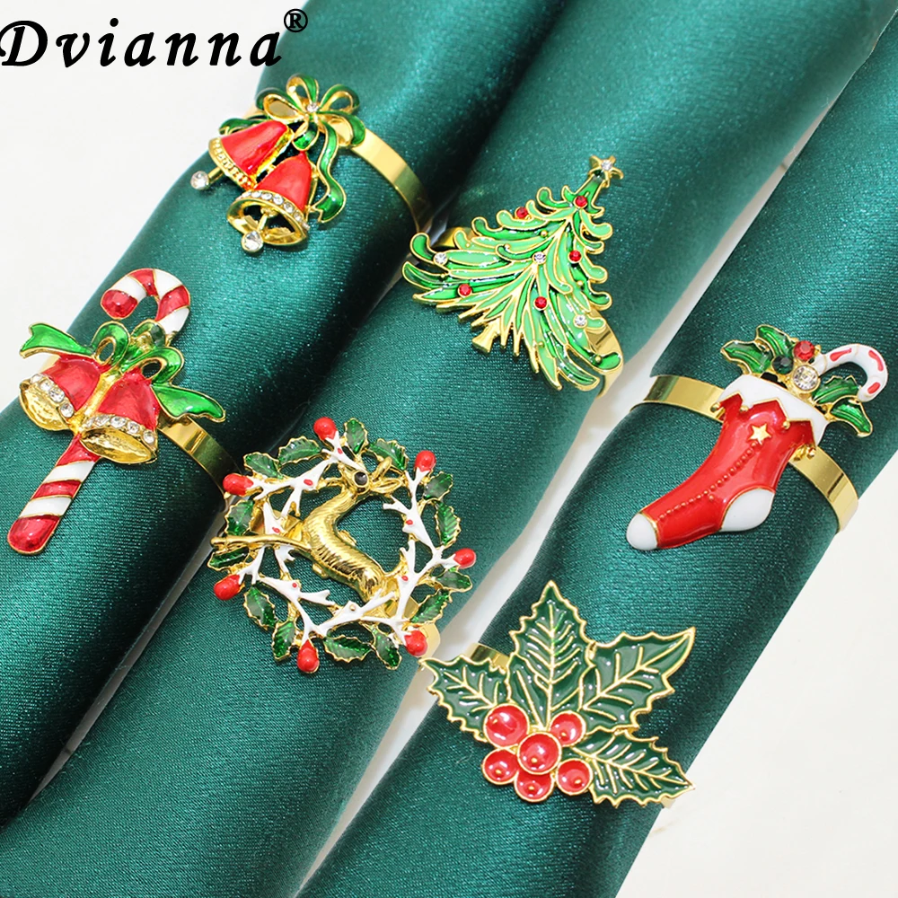 6Pcs Christmas Themed Napkin Ring Cute Xmas Deer Snowman Napkin Buckle for Christmas Wedding Party Dinner Table Decoration ZH163