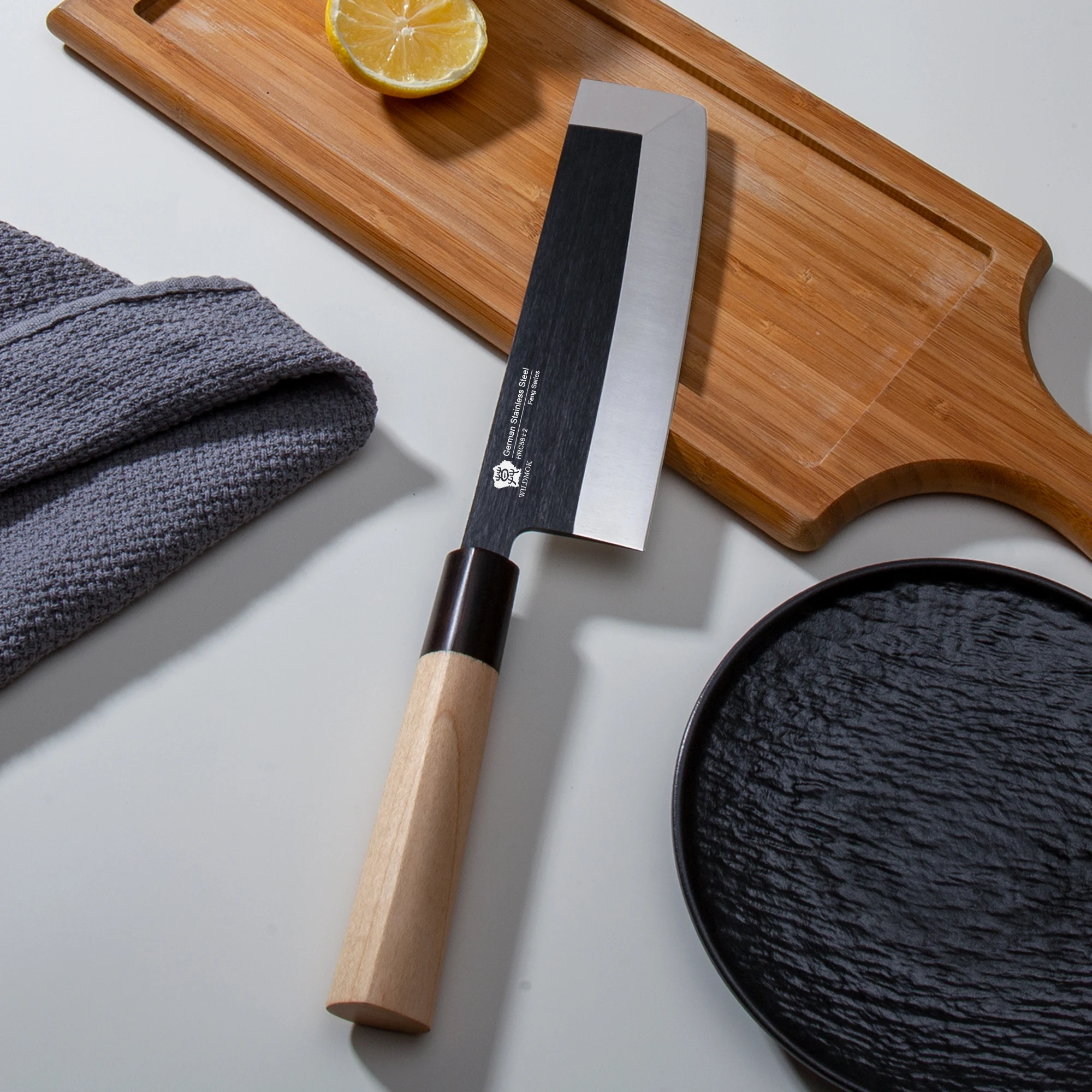 

WILDMOK 7" Nakiri Knife, Ultra Sharp Meat Cleaver Cutting Kitchen Knives, Germany Steel & Traditional Wooden Handle