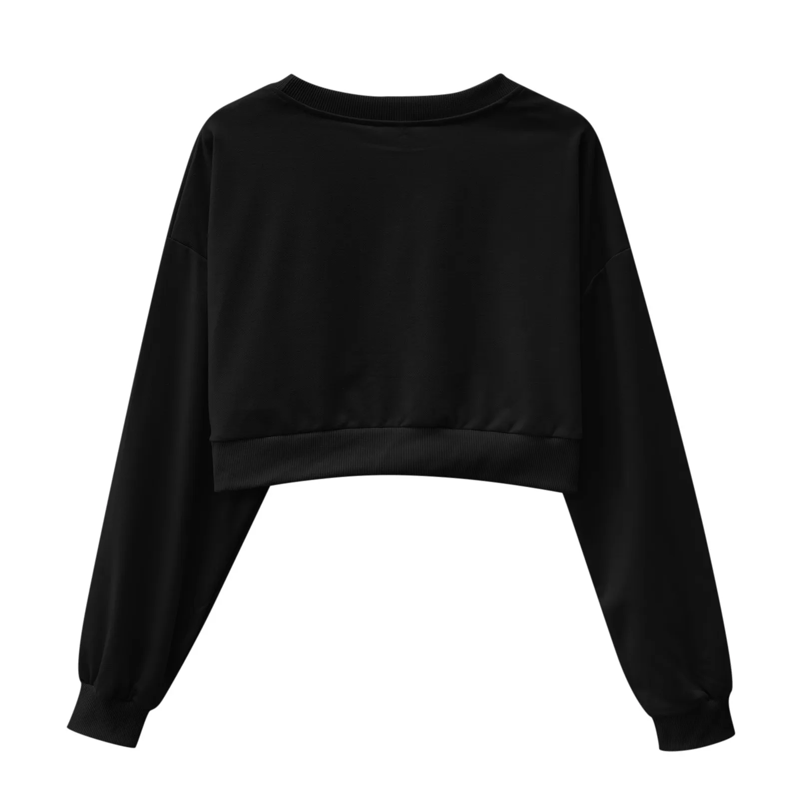 2024 New Fashion Cropped Hoodie Casual Y2k Loose Sweatshirt Solid Color Long Sleeve Round Neck Hoodies Kpop Korean Style