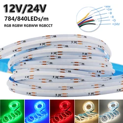 Tira de luces LED RGBWW RGBW RGB CCT RGB COB, 12V, 24V, 784, 840LED/m, cinta Flexible FOB de alta densidad, barra de luz para decoración de interiores y habitaciones